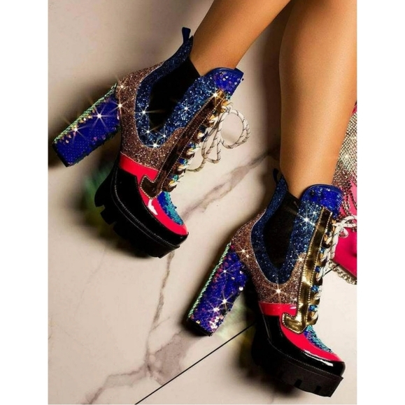 NEW Cape Robbin Nell Heeled Boots  Sparkly Sequin PlatformChelsea Boots Wo - Picture 3 of 15